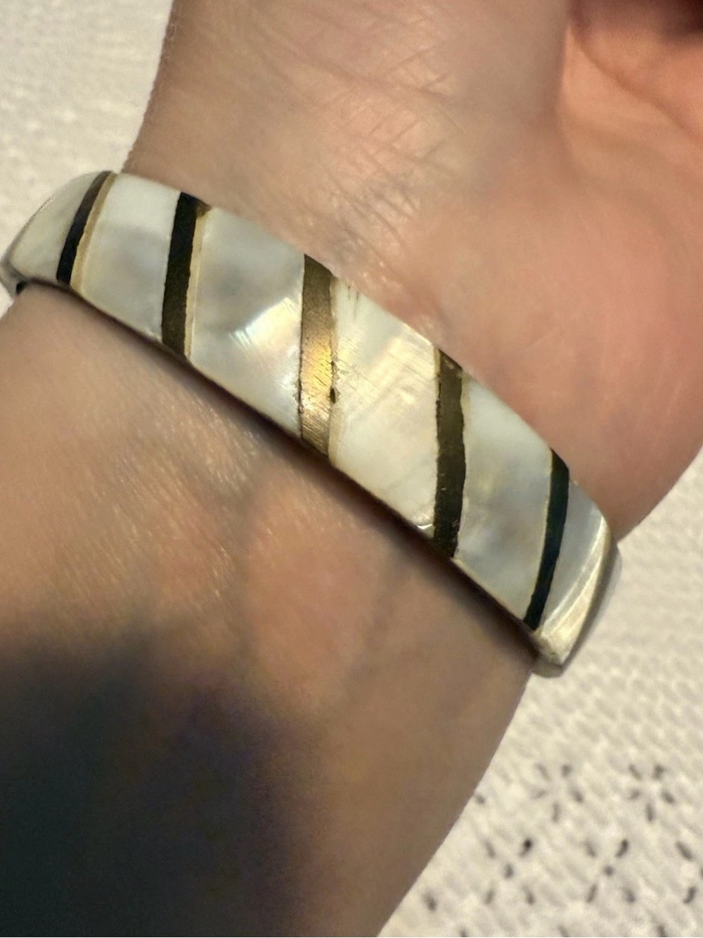 Vintage 1960's Chunky Gold Tone Mother Of Pearl Bracelet.